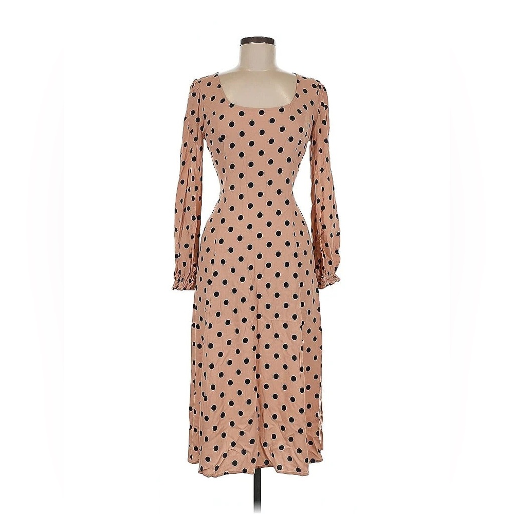 Reformation Pink Polka Dot Long Sleeve Midi Dress